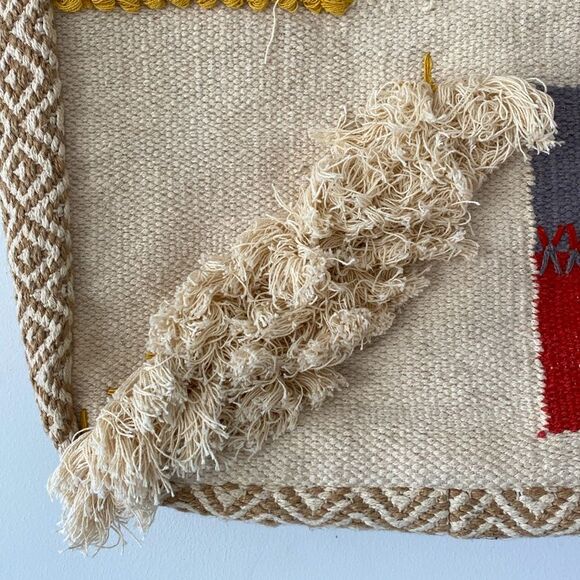 Roolee Red Yellow Neutral Patchwork Color Blocked Tote Bag Suede Leather Handles - Picture 4 of 9